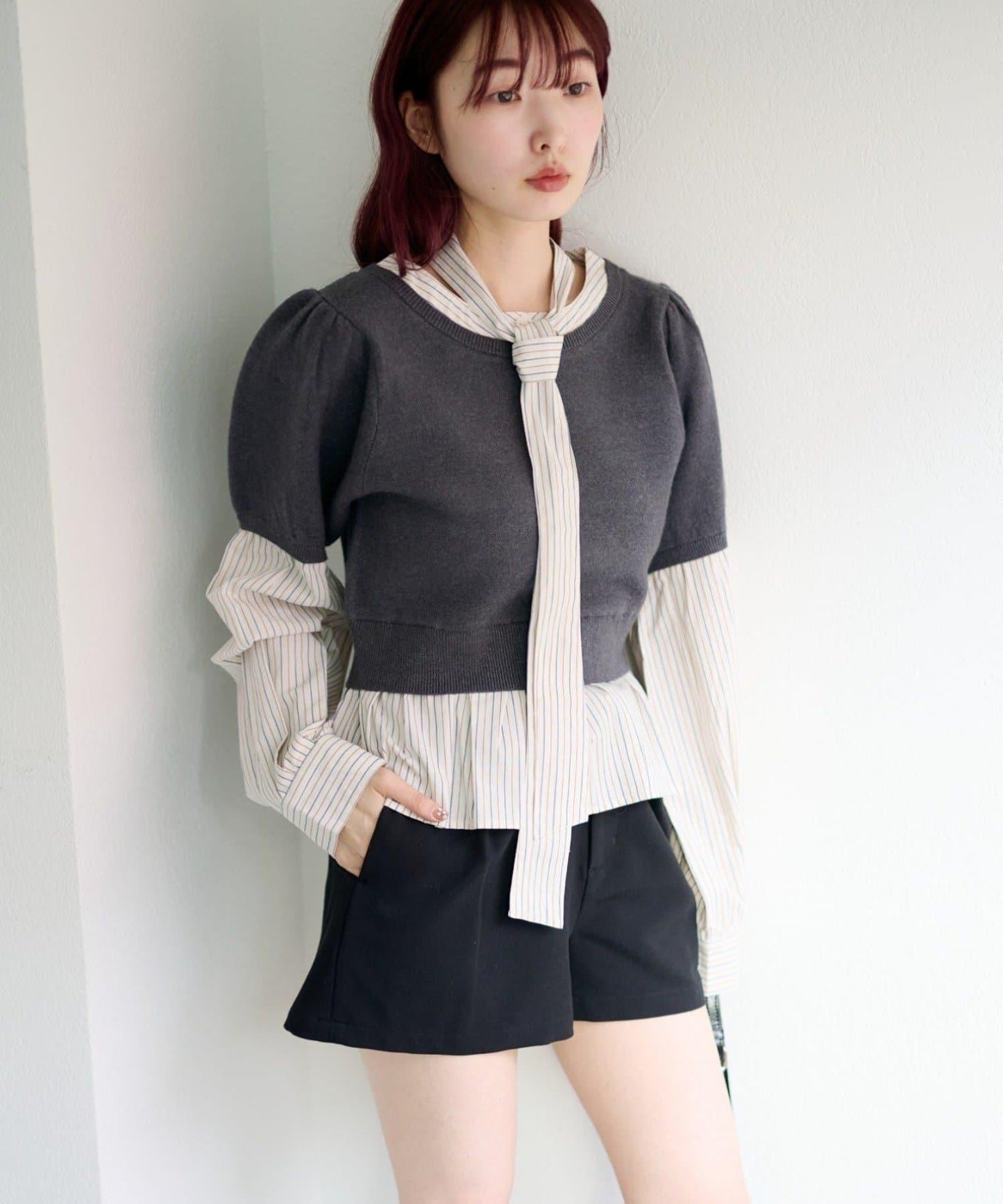 拼接蝴蝶結設計套頭上衣