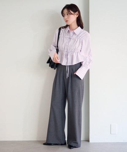 前蝴蝶結條紋襯衫