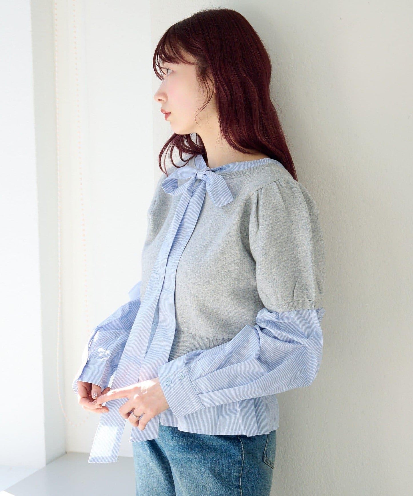 拼接蝴蝶結設計套頭上衣