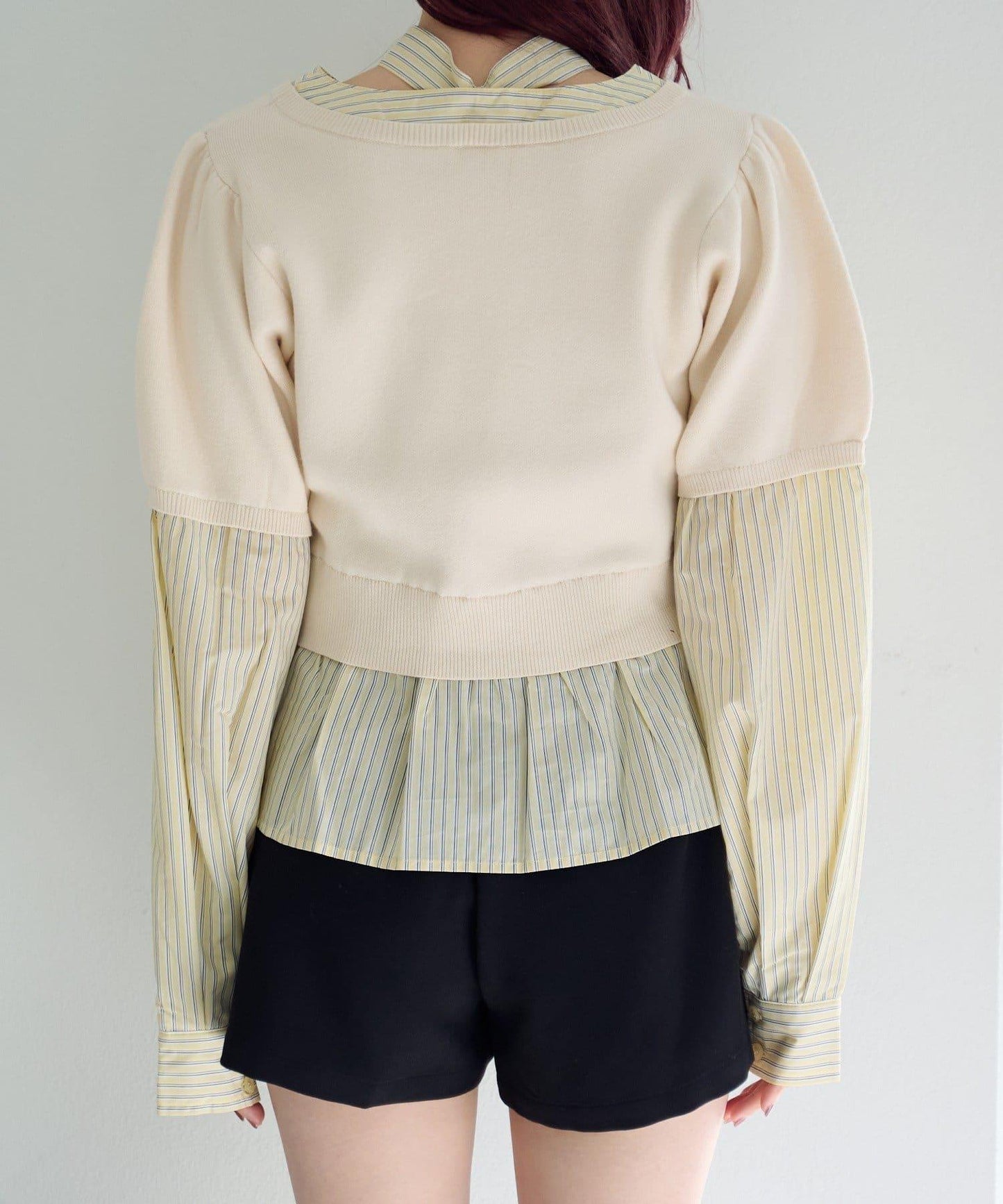 拼接蝴蝶結設計套頭上衣