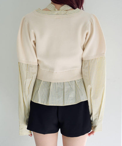 拼接蝴蝶結設計套頭上衣