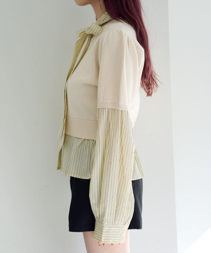 拼接蝴蝶結設計套頭上衣