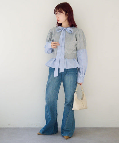 拼接蝴蝶結設計套頭上衣