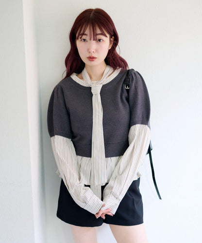 拼接蝴蝶結設計套頭上衣