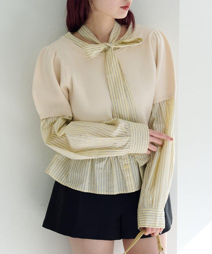 拼接蝴蝶結設計套頭上衣
