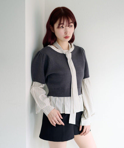 拼接蝴蝶結設計套頭上衣