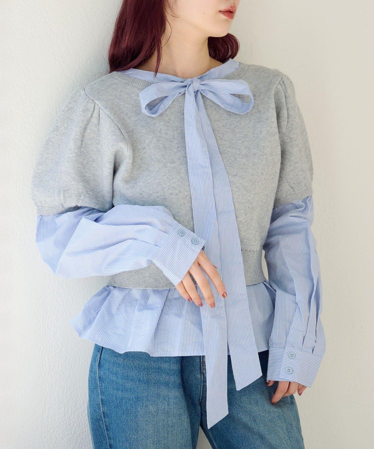 拼接蝴蝶結設計套頭上衣