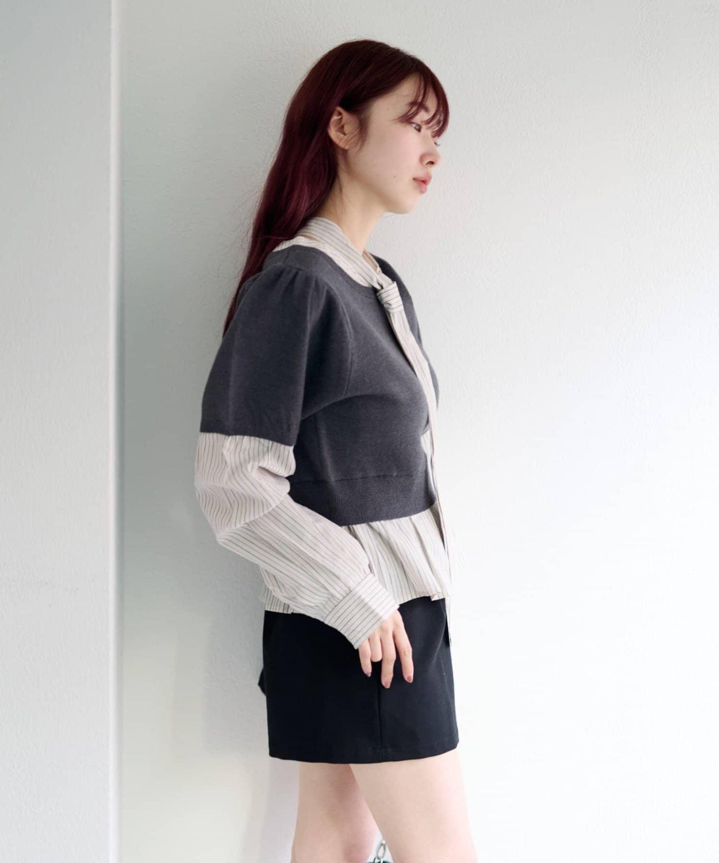 拼接蝴蝶結設計套頭上衣