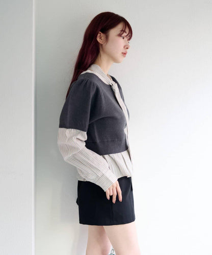 拼接蝴蝶結設計套頭上衣