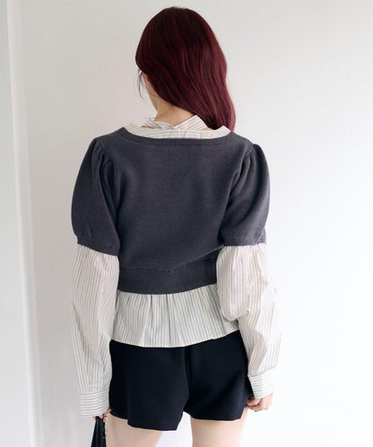 拼接蝴蝶結設計套頭上衣