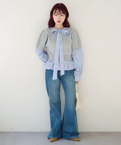 拼接蝴蝶結設計套頭上衣