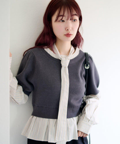 拼接蝴蝶結設計套頭上衣