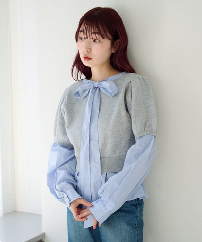 拼接蝴蝶結設計套頭上衣
