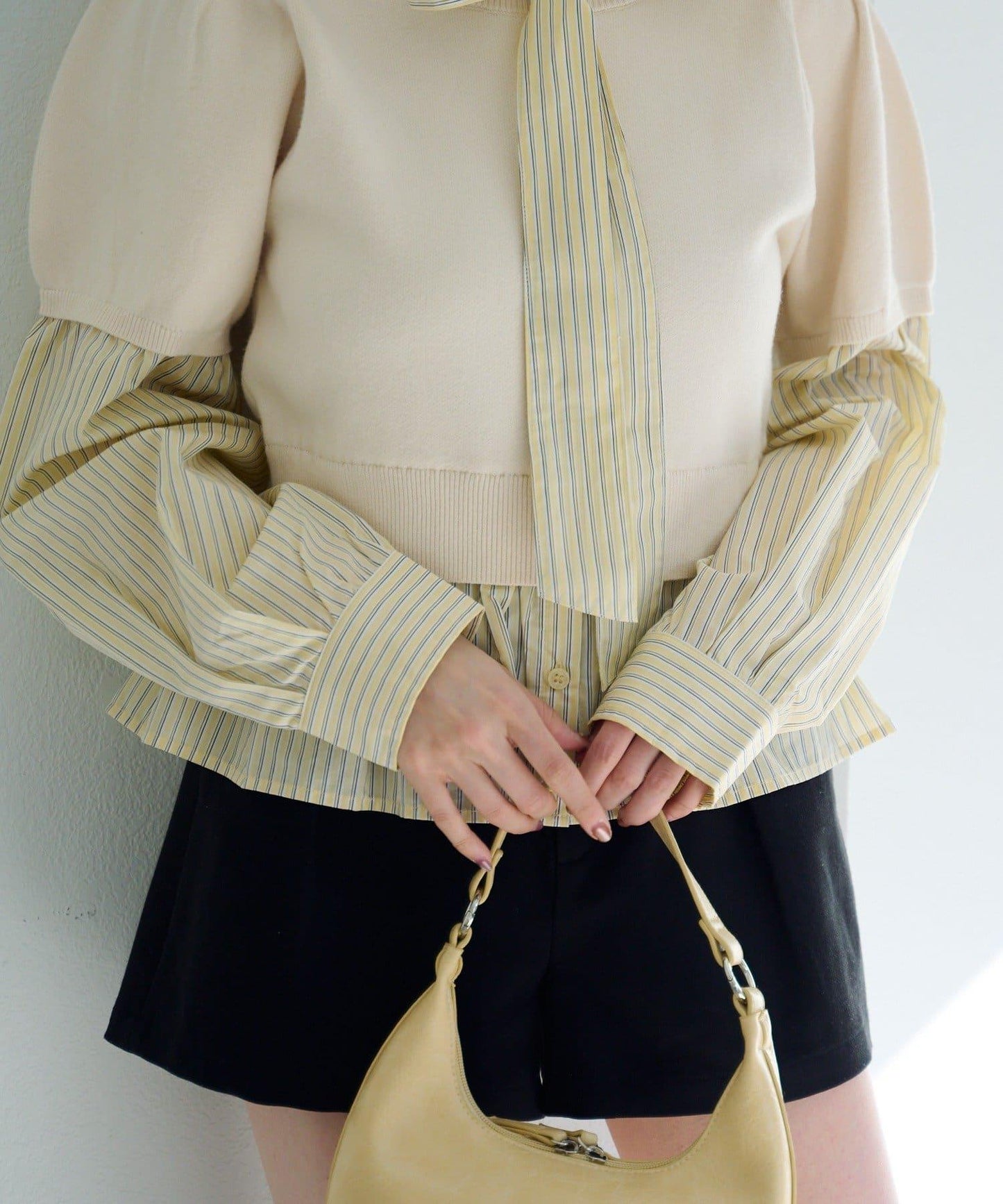 拼接蝴蝶結設計套頭上衣