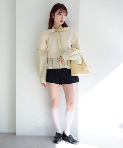 拼接蝴蝶結設計套頭上衣