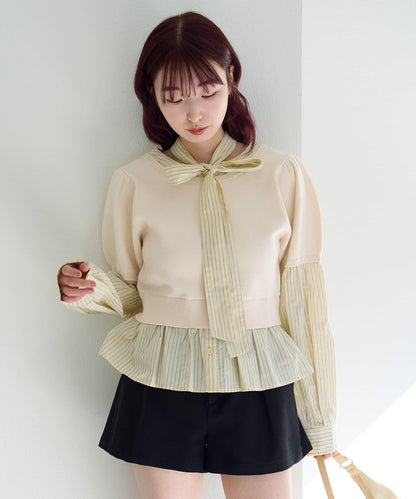 拼接蝴蝶結設計套頭上衣