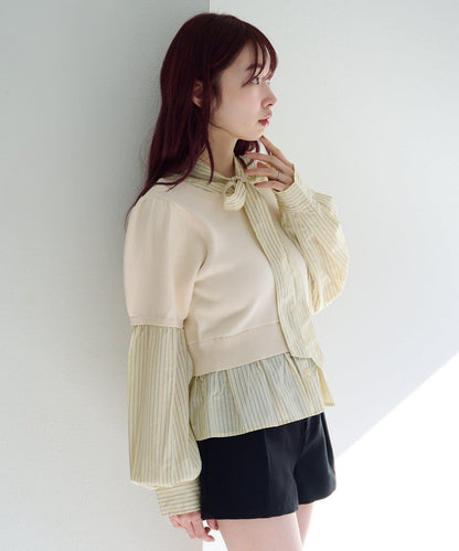 拼接蝴蝶結設計套頭上衣