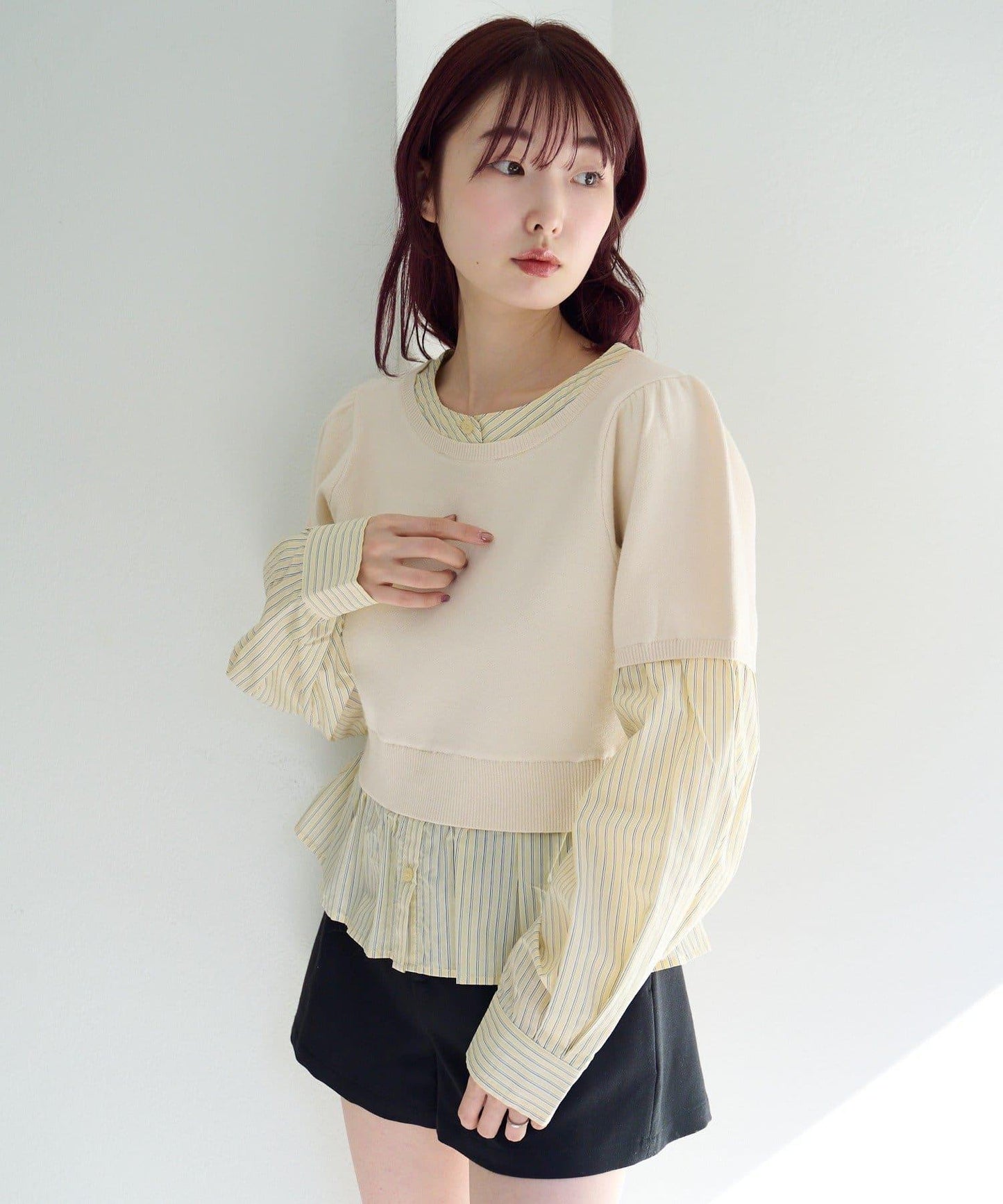 拼接蝴蝶結設計套頭上衣