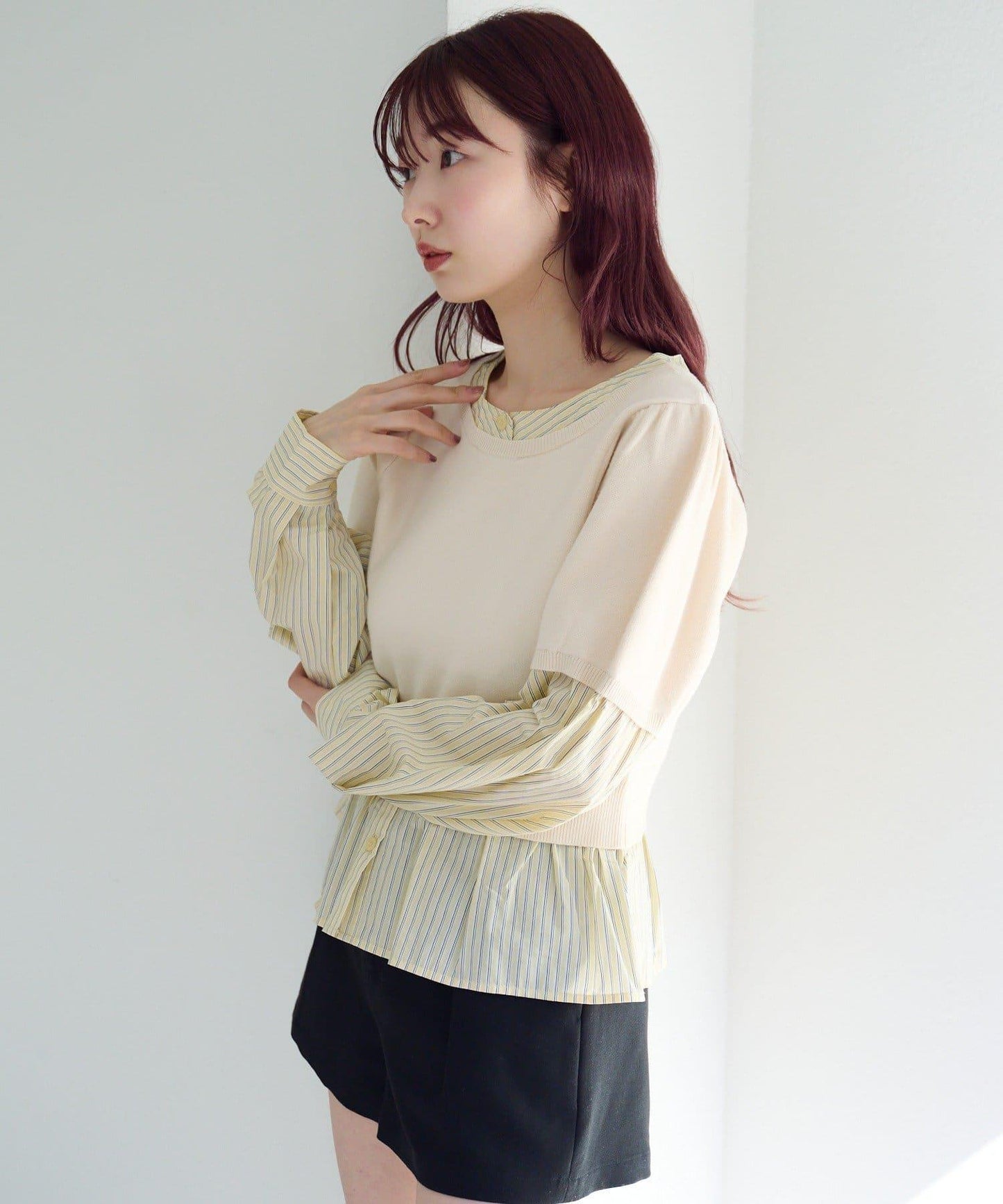 拼接蝴蝶結設計套頭上衣