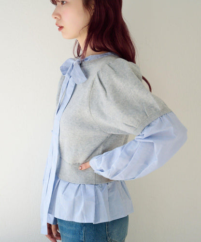 拼接蝴蝶結設計套頭上衣