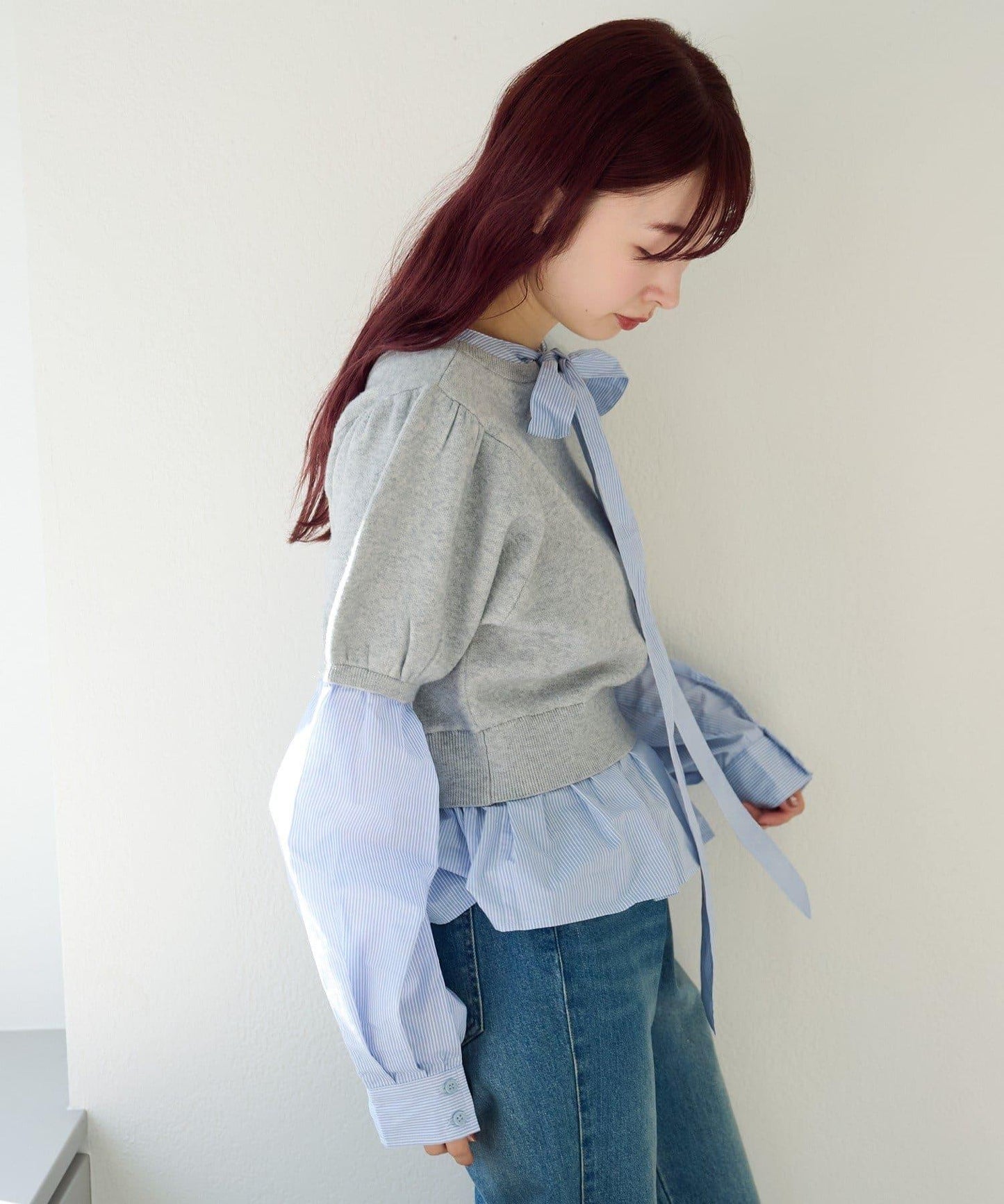 拼接蝴蝶結設計套頭上衣