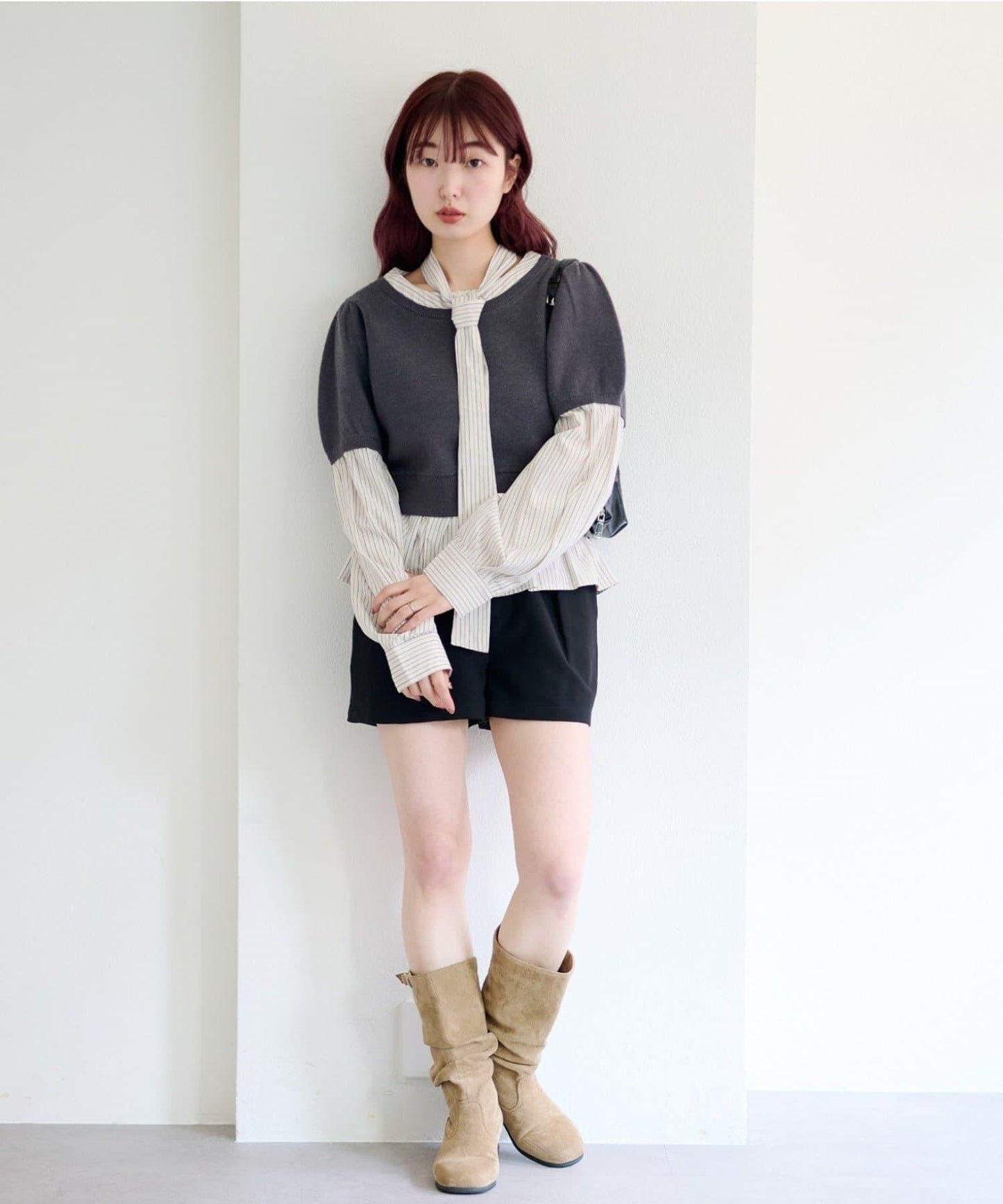 拼接蝴蝶結設計套頭上衣