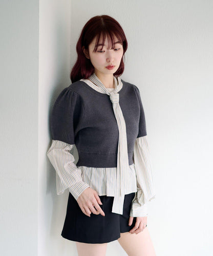 拼接蝴蝶結設計套頭上衣