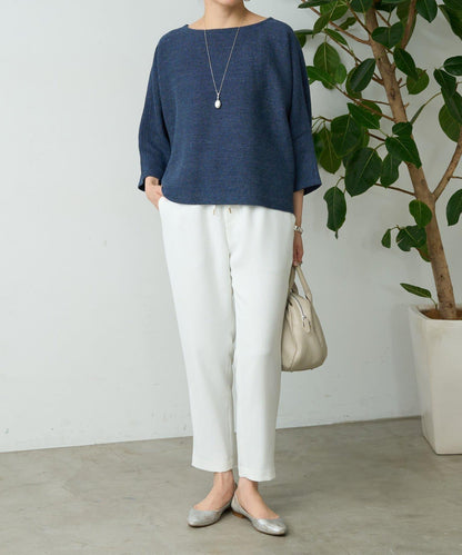 亞麻Inlay針織套頭上衣