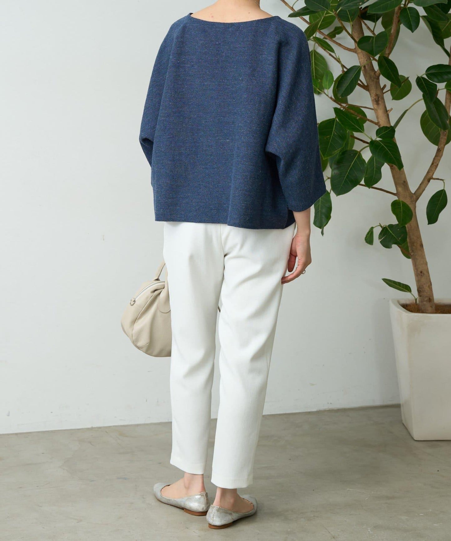 亞麻Inlay針織套頭上衣