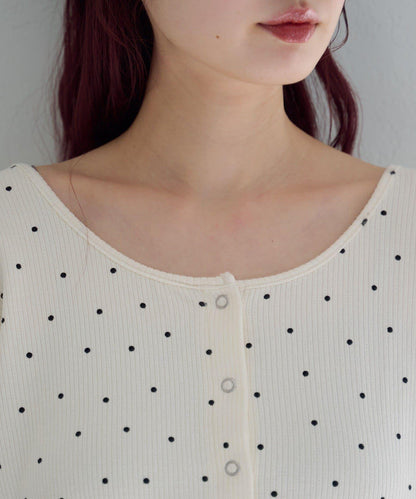波點與純色 針拔羅紋 針織開衫