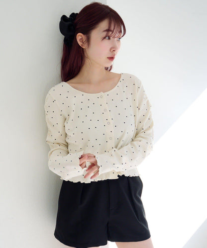 波點與純色 針拔羅紋 針織開衫