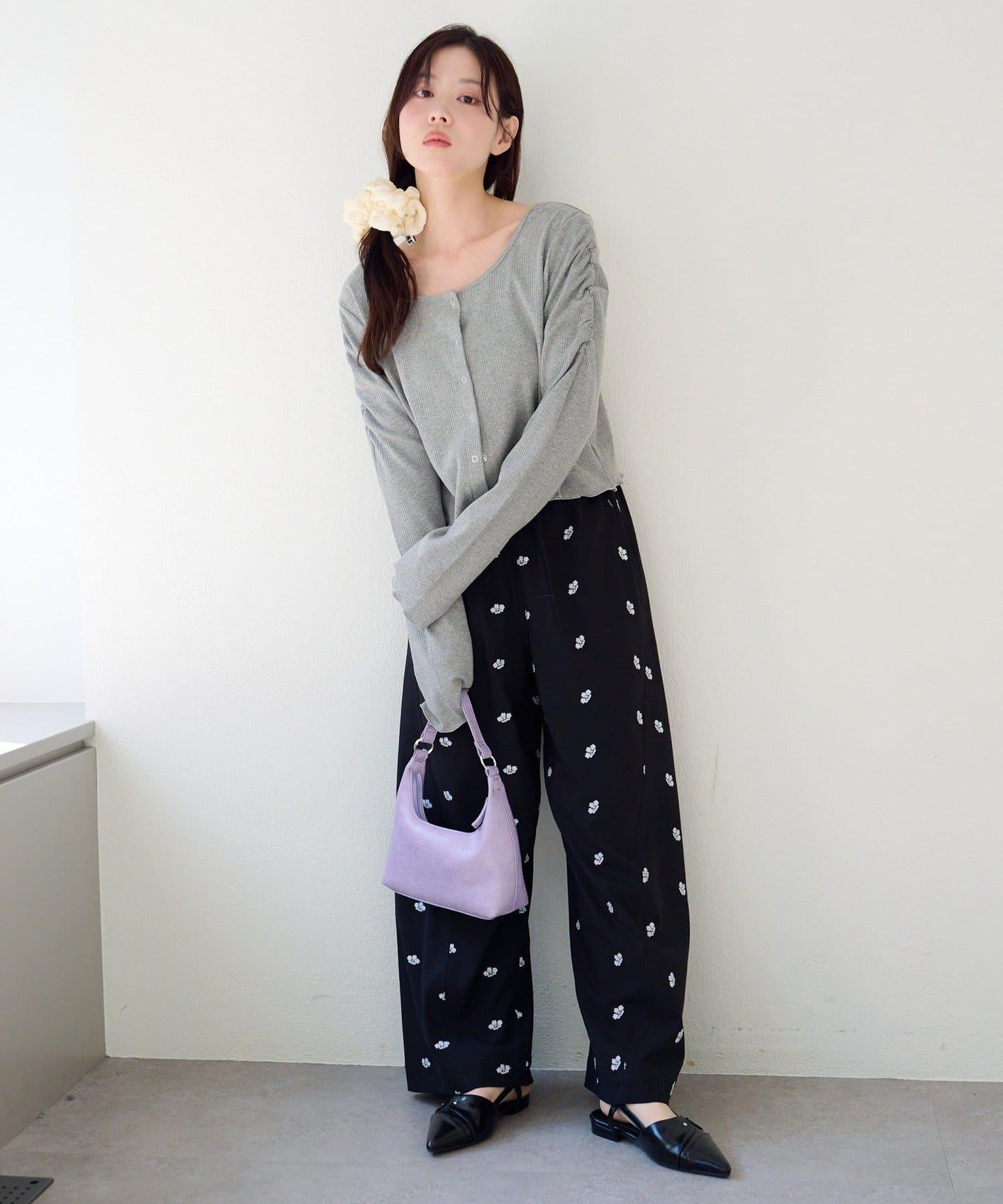 波點與純色 針拔羅紋 針織開衫