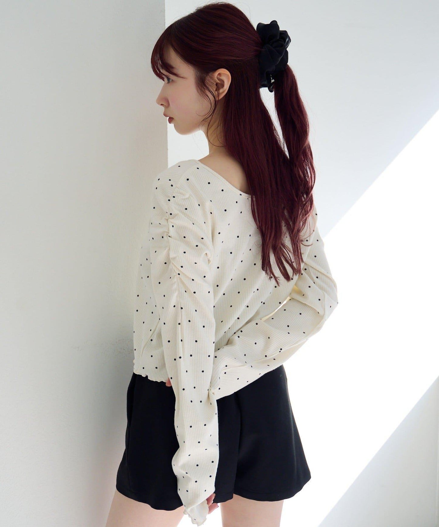 波點與純色 針拔羅紋 針織開衫