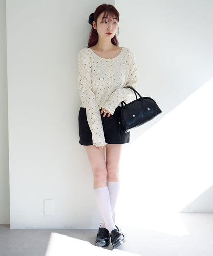 波點與純色 針拔羅紋 針織開衫