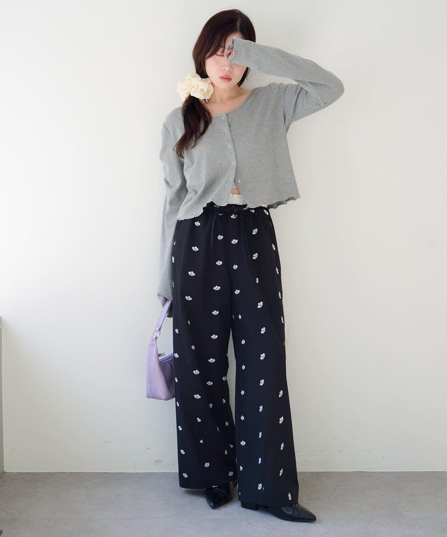 波點與純色 針拔羅紋 針織開衫