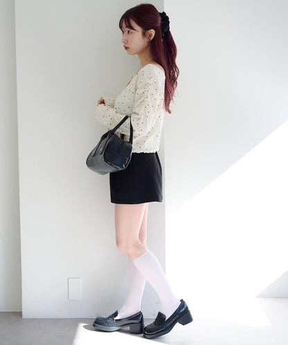 波點與純色 針拔羅紋 針織開衫