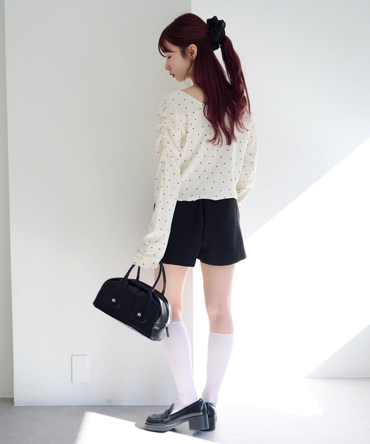 波點與純色 針拔羅紋 針織開衫