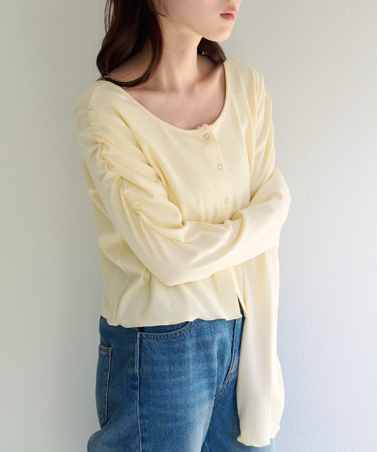 波點與純色 針拔羅紋 針織開衫