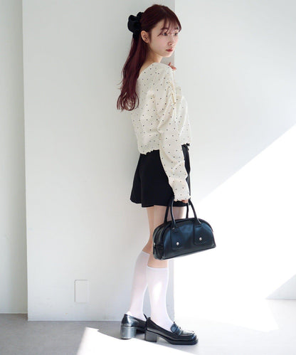 波點與純色 針拔羅紋 針織開衫