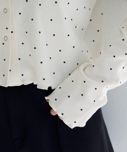 波點與純色 針拔羅紋 針織開衫