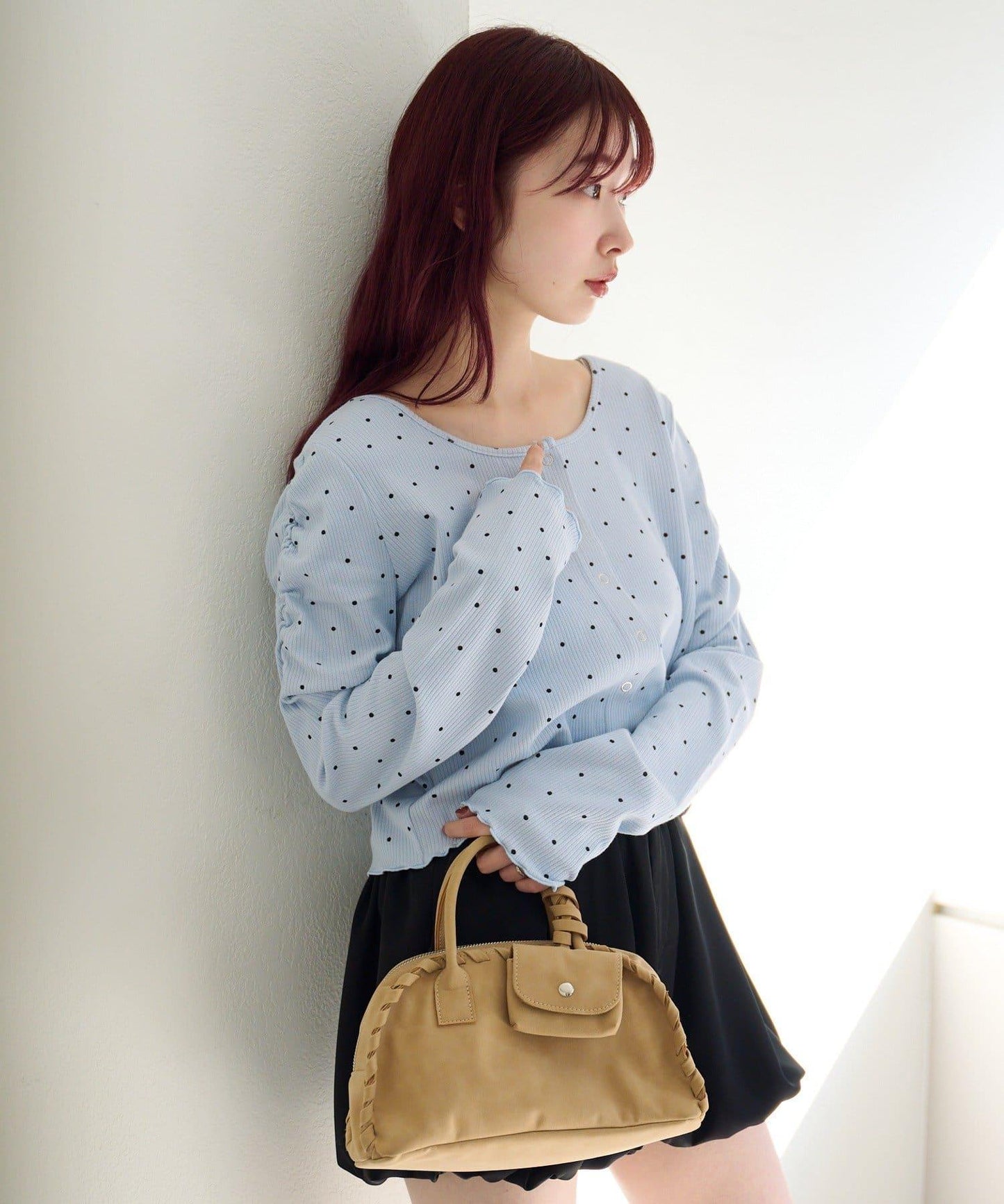 波點與純色 針拔羅紋 針織開衫