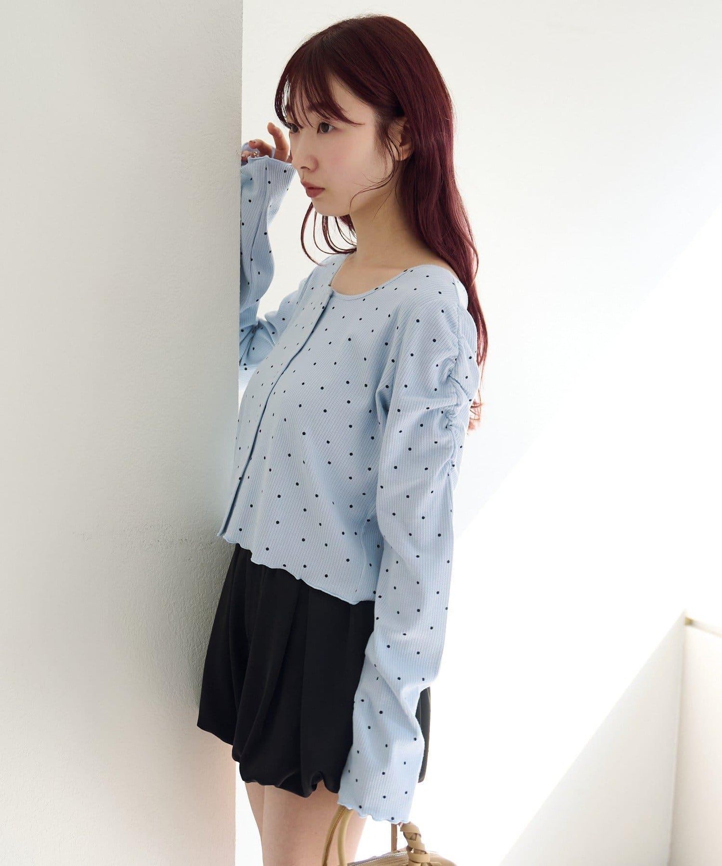 波點與純色 針拔羅紋 針織開衫