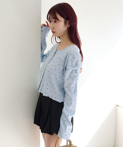 波點與純色 針拔羅紋 針織開衫