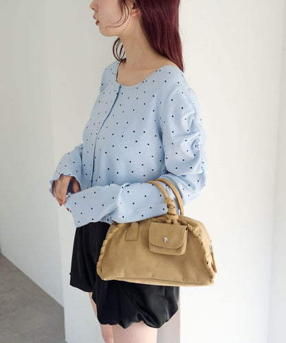 波點與純色 針拔羅紋 針織開衫