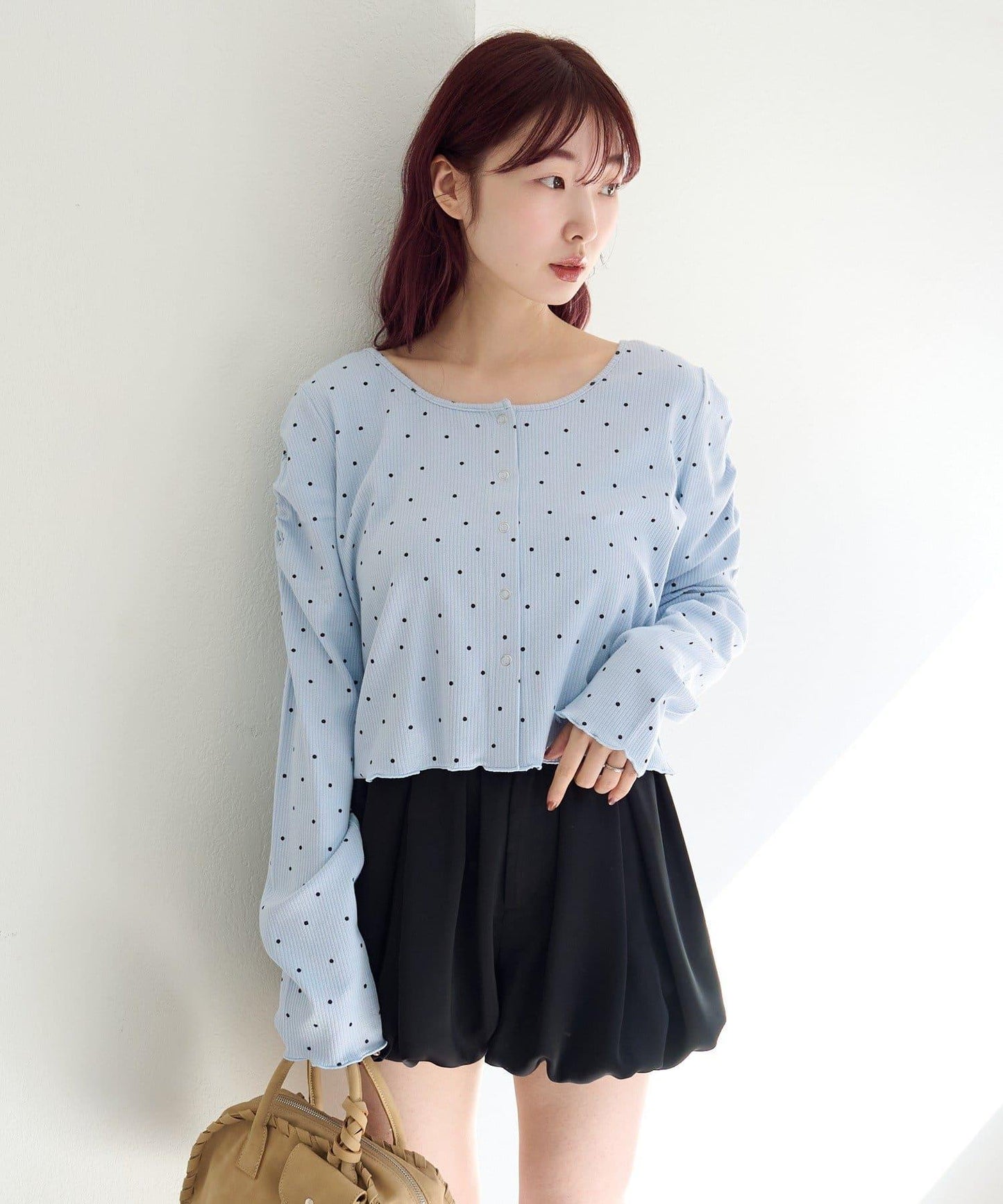 波點與純色 針拔羅紋 針織開衫