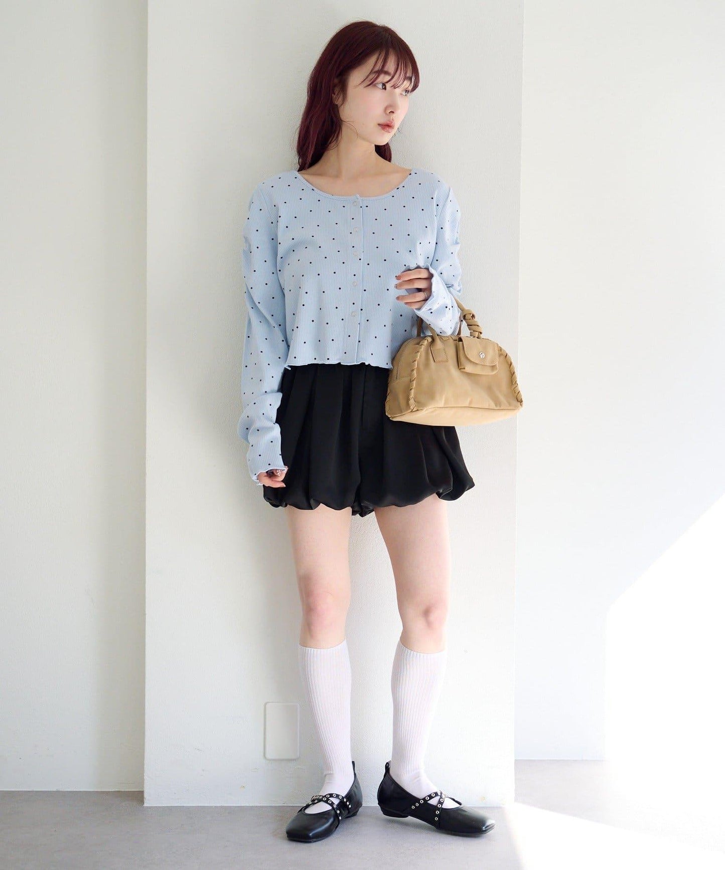 波點與純色 針拔羅紋 針織開衫