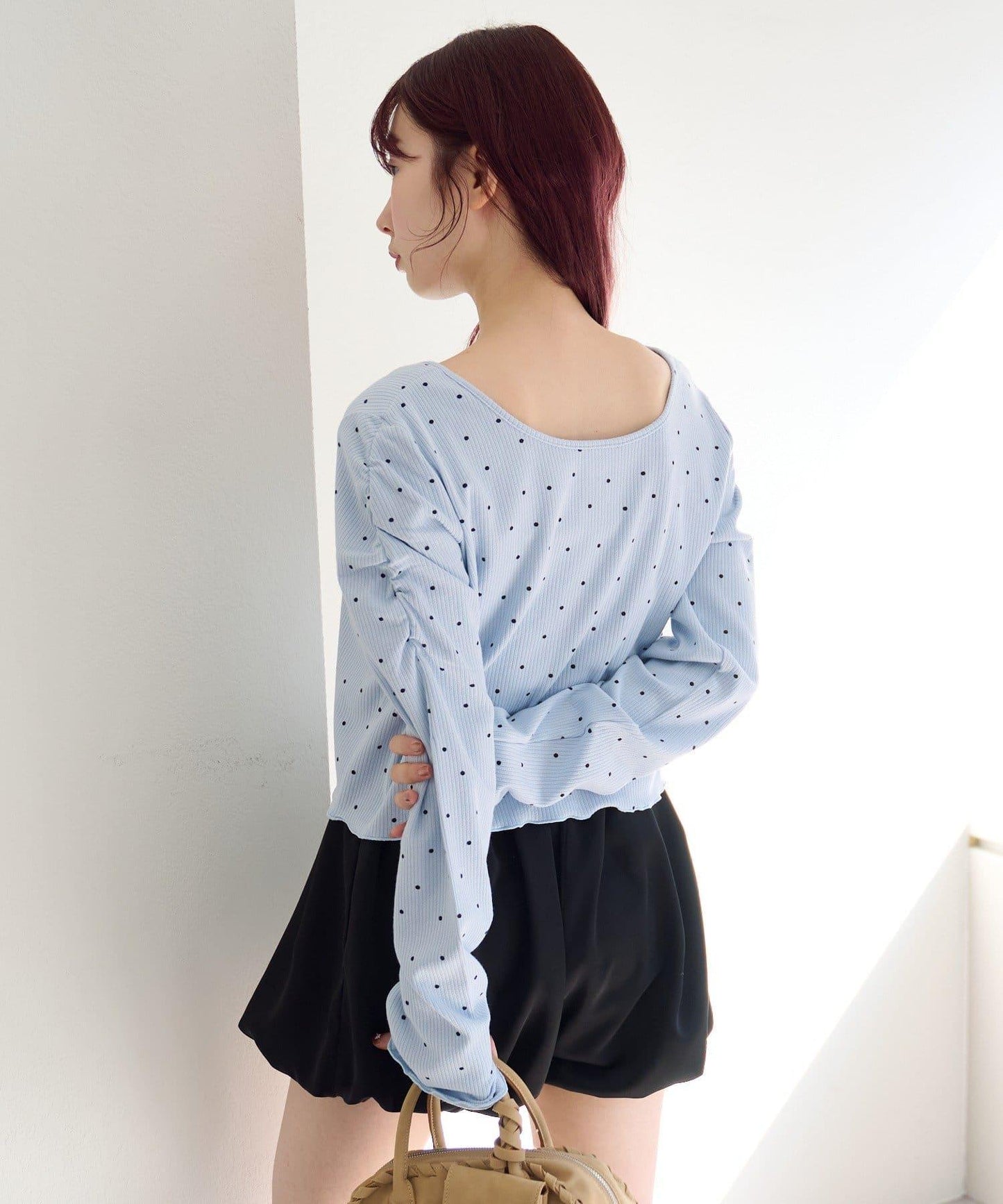 波點與純色 針拔羅紋 針織開衫