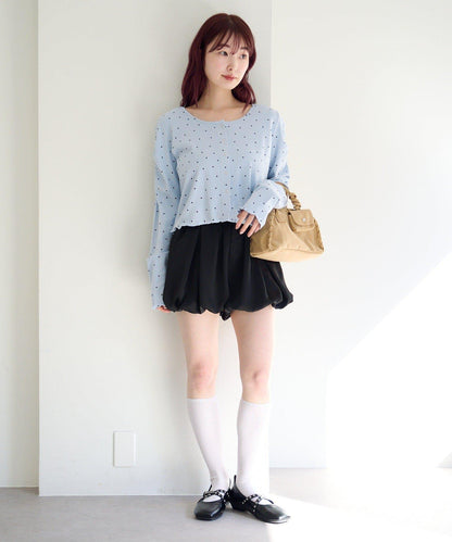 波點與純色 針拔羅紋 針織開衫