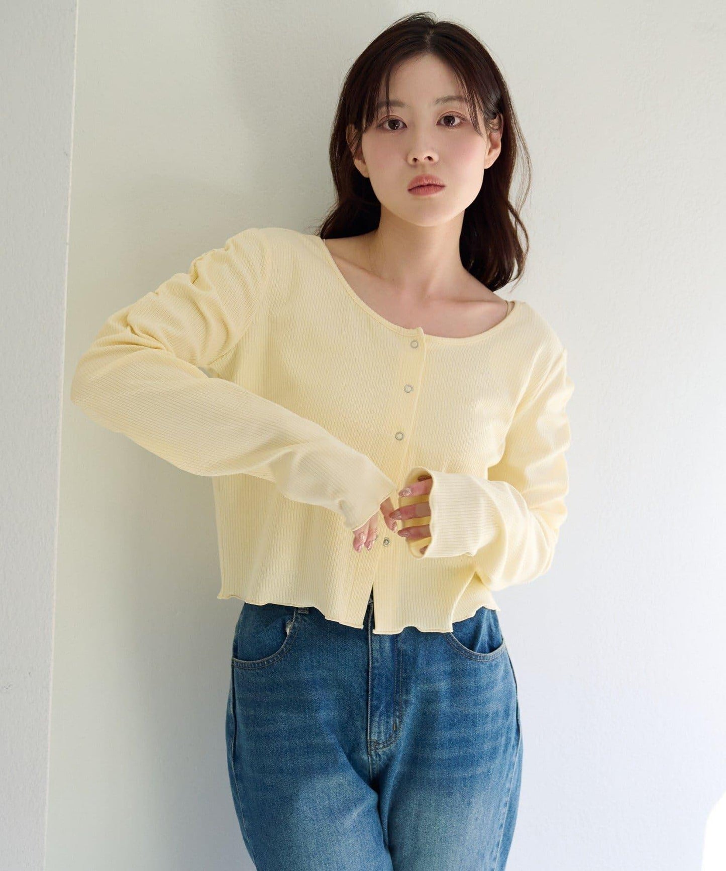 波點與純色 針拔羅紋 針織開衫