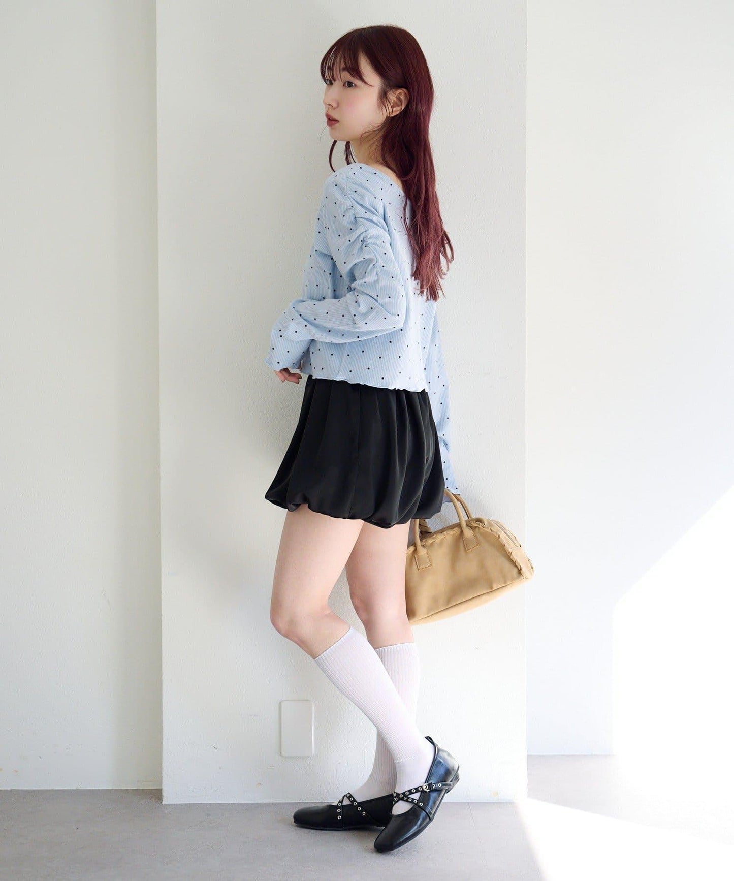 波點與純色 針拔羅紋 針織開衫